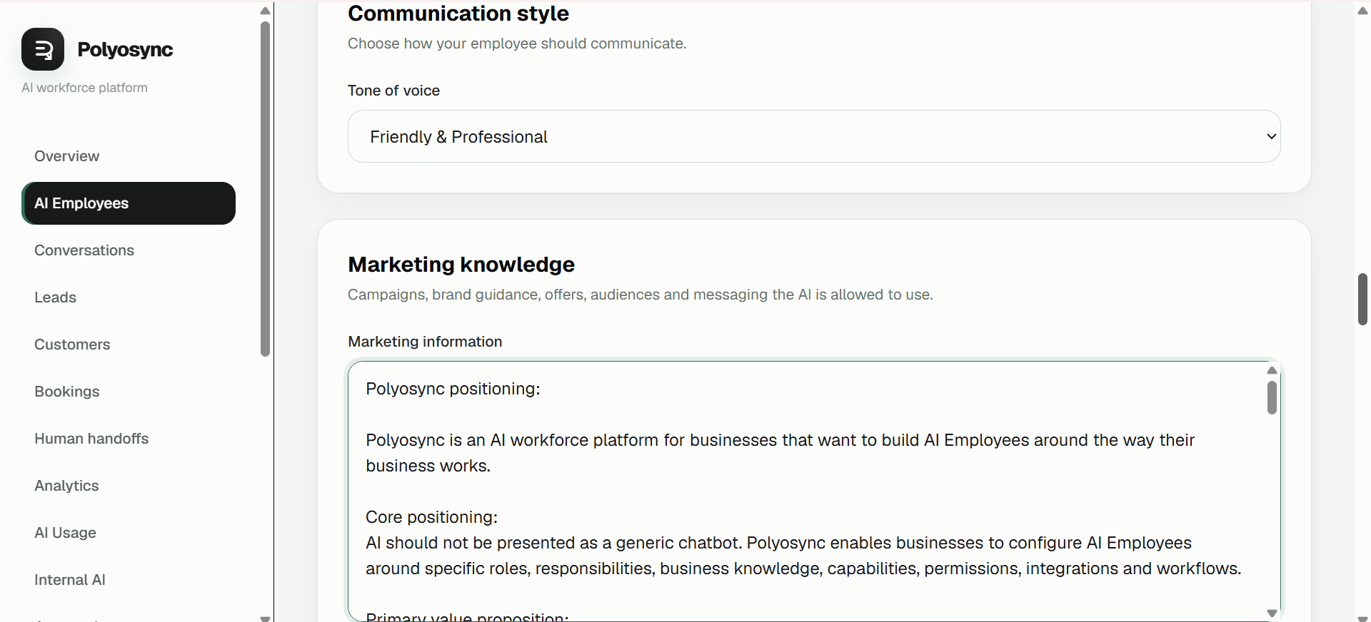 Screenshot: Marketing knowledge section.