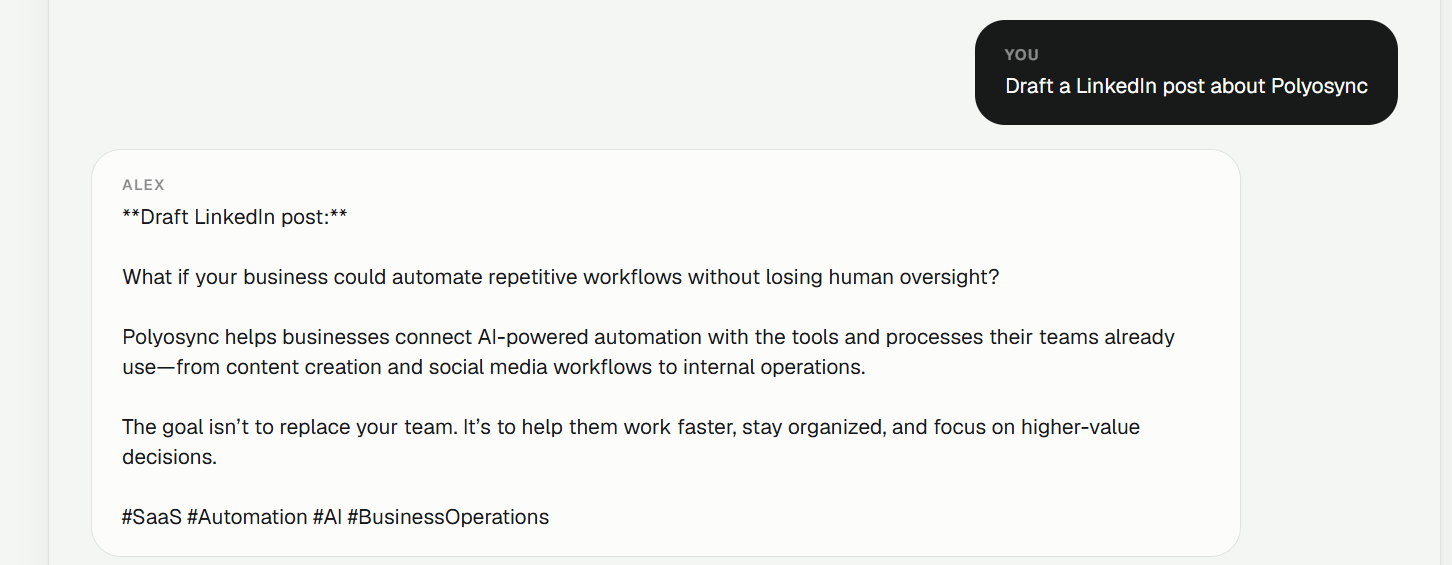 Screenshot: LinkedIn draft response.