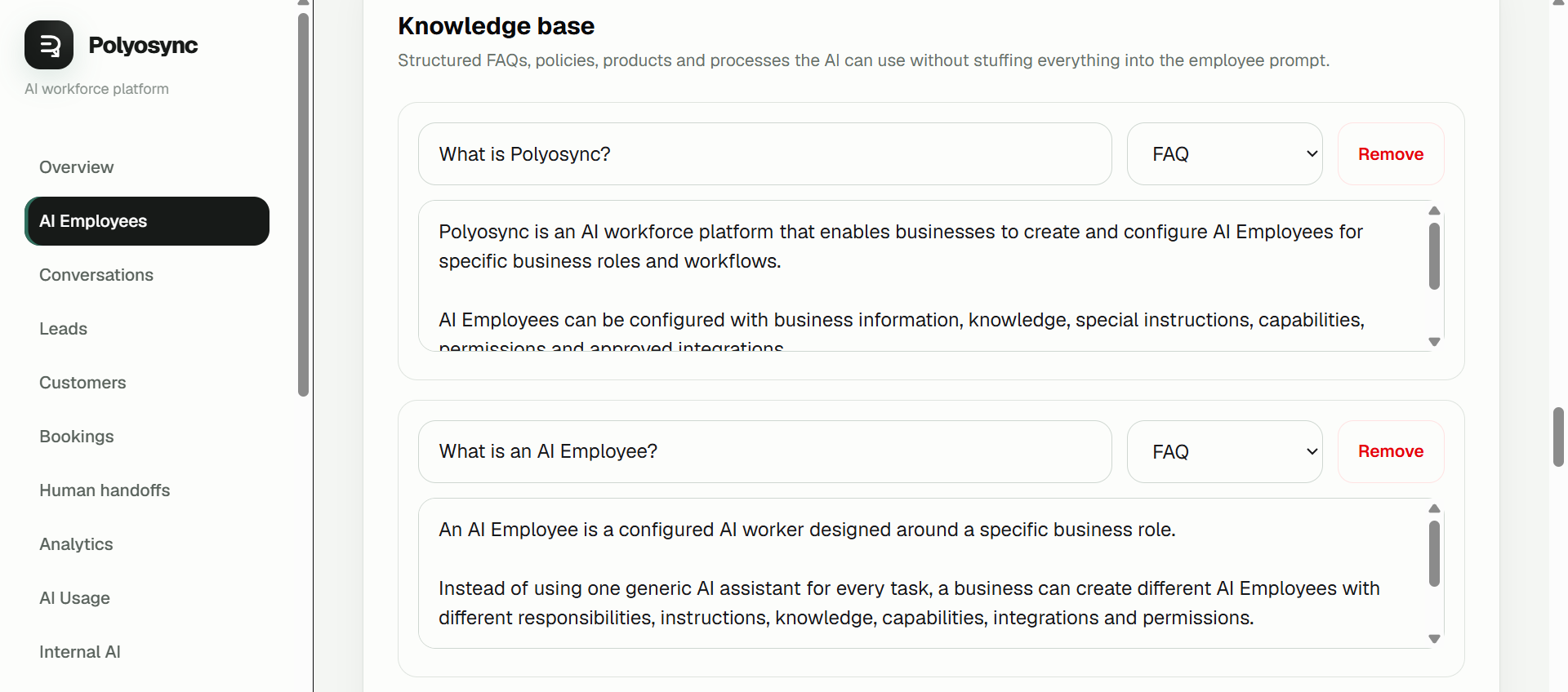 Screenshot: Knowledge Base with the entry fields visible.