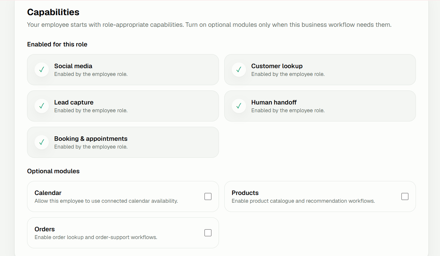 Screenshot: Capabilities section.