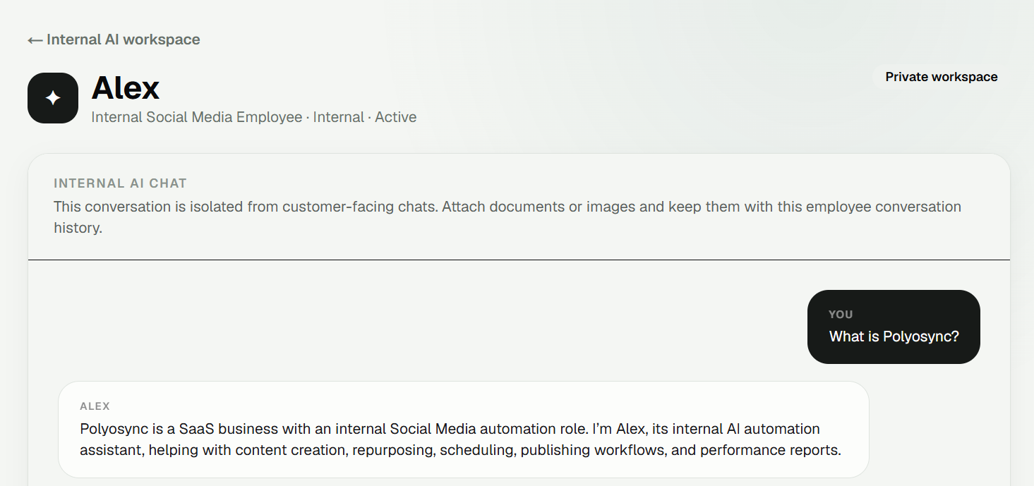 Screenshot: Alex answering “What is Polyosync?”